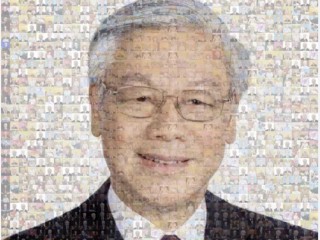 Chân dung Tổng Bí thư Nguyễn Phú Trọng ghép từ hàng ngàn tấm ảnh nhỏ trên kính cường lực