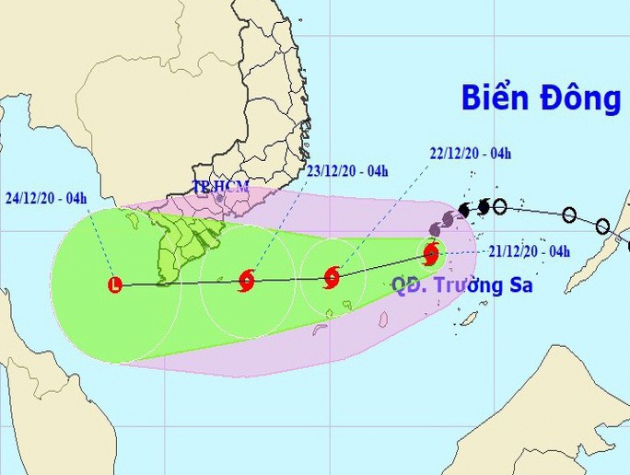 Bão số 14 hướng vào đất mũi Cà Mau, có khả năng mạnh thêm